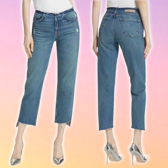 GRLFRND Shannan Raw Edge Cropped Jean In Show Down Blue Size 25 Made in USA - Picture 1 of 7